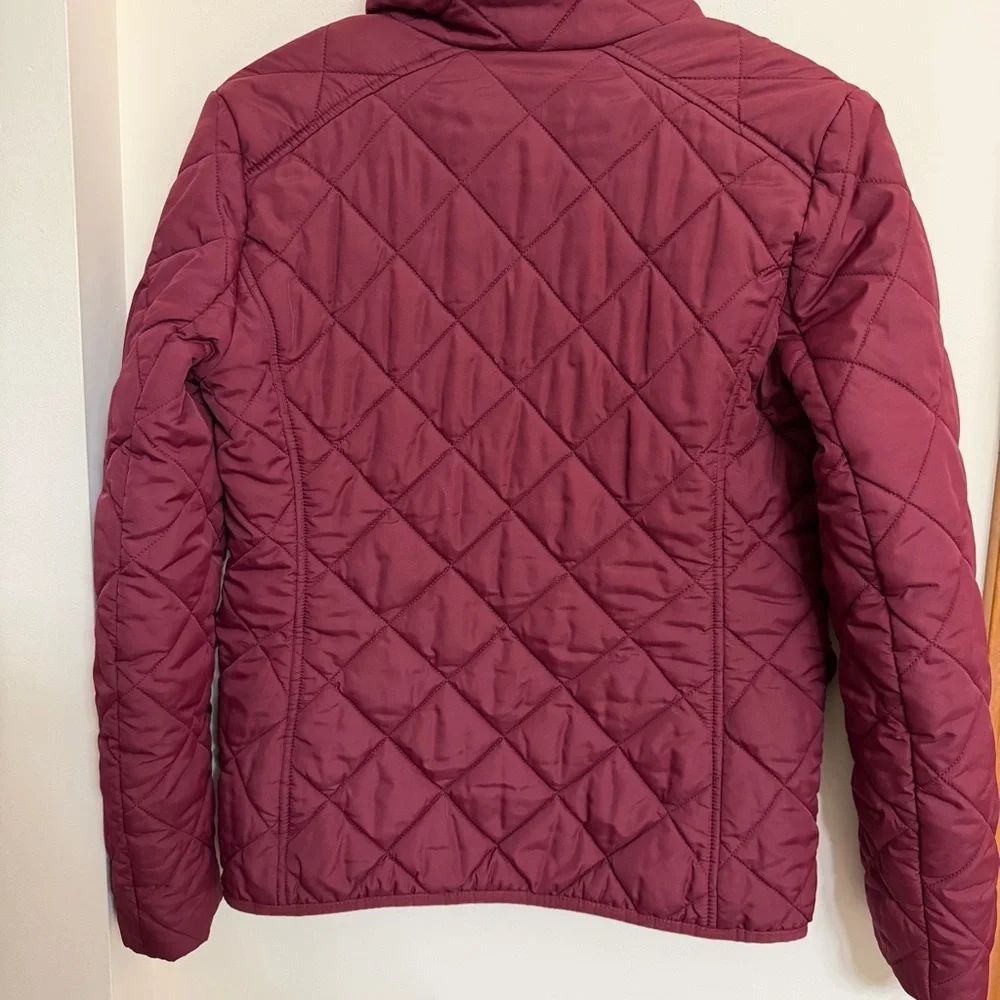 J. Crew Quilted Wine Red Puffer Jacket with Stand Collar